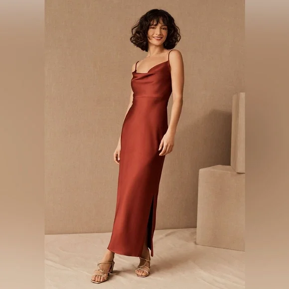 BHLDN Cali Satin Charmeuse Midi Dress By Anthropologie!!🔥🔥🔥 - Picture 1 of 16